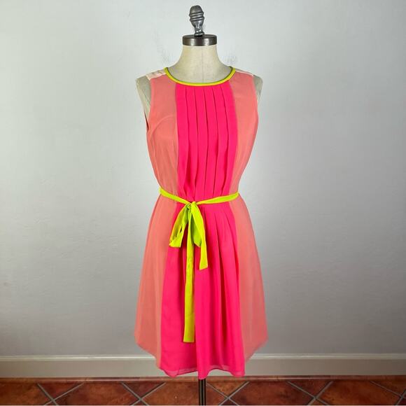 LOFT Pink Color Block Pleated Dress - Picture 1 of 9